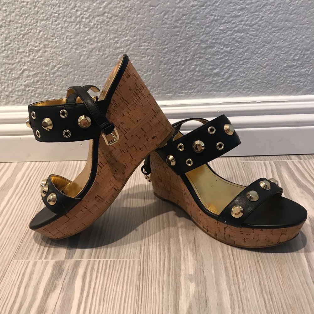 Wedge Platform Cork Heel Black & Gold Studded